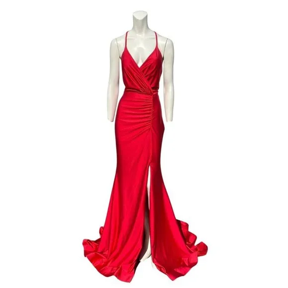 red criss cross back dress Mermaid One Shoulder Royal Blue Long Prom Dress with Criss Cross Back Red / 10